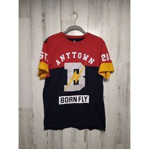 Born Fly Men's Medium Anytown Short Sleeve Red Blue Graphic T-shirt Embroidered